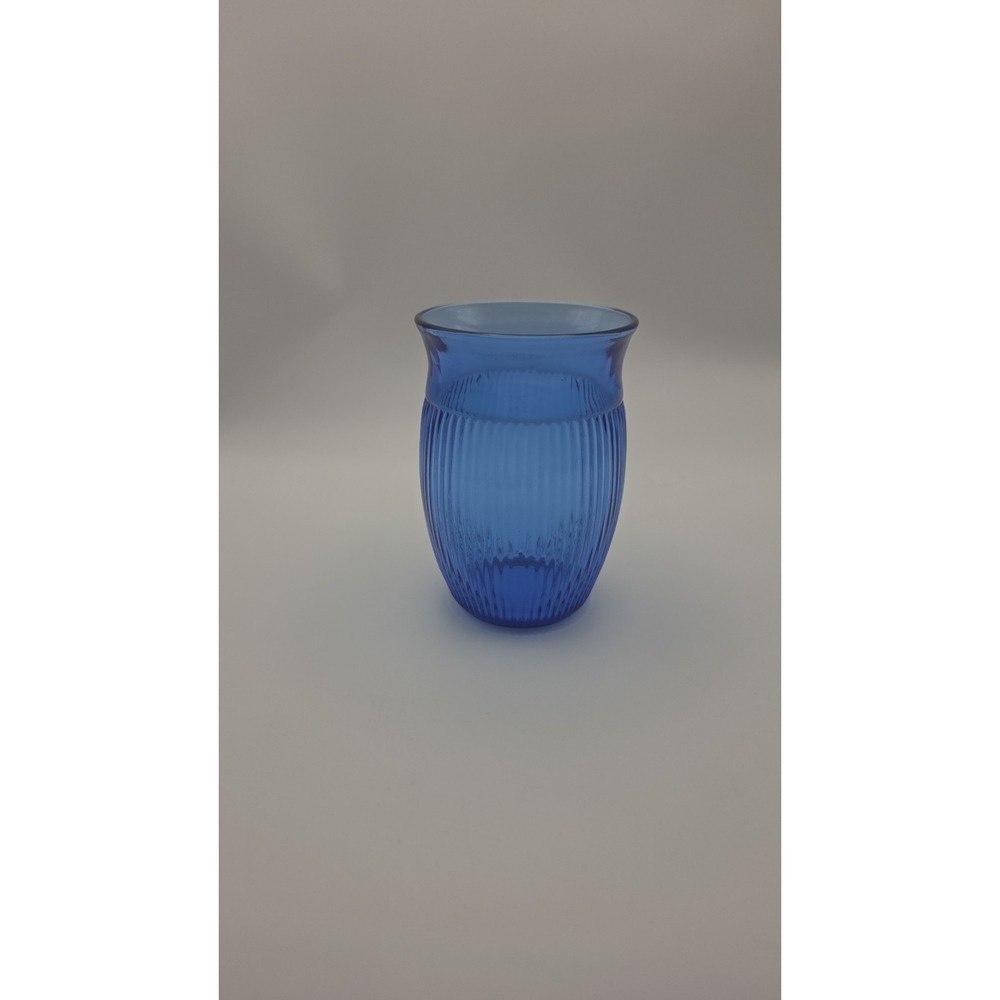 Hazel Atlas Cobalt Blue Ribbed 5oz Juice Glasses Vintage 3.25" Tumblers